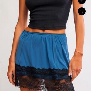 Free People Blue Mini Skirt with Black Lace